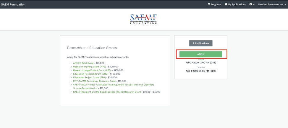 SAEMF Grants Portal Apply