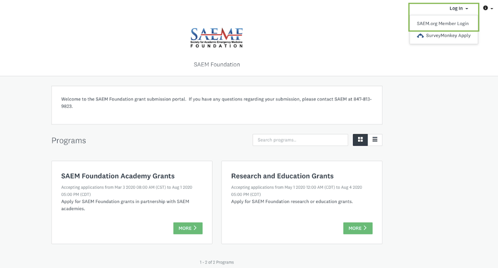 SAEMF Grants Portal Login New Users