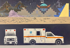 ambulance and desert background