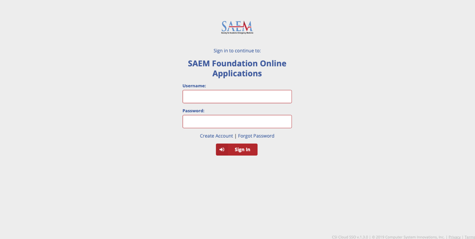 SAEMF Grants Portal Login Screen