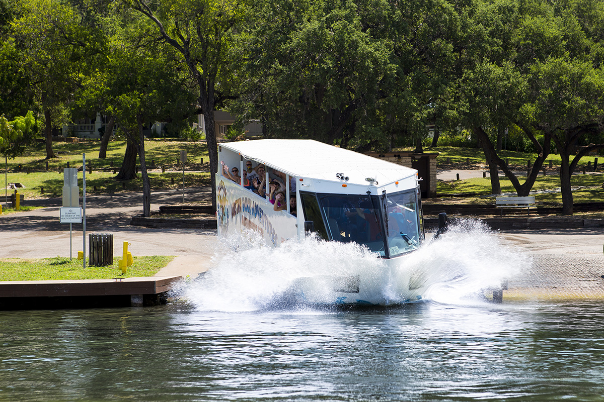 Austin Duck Tour entering the water
